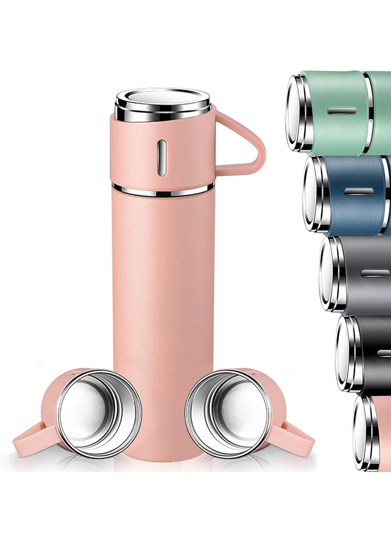 ELTRAZONE 500ml Stainless Steel Vacuum Thermos Flask with Silicone Handle & Insulated Water Bottle – 2 Stainless Steel Cups Set for Hot & Cold Beverages, Outdoor Travel Gift Box (2 PACK, PINK) - Image 1