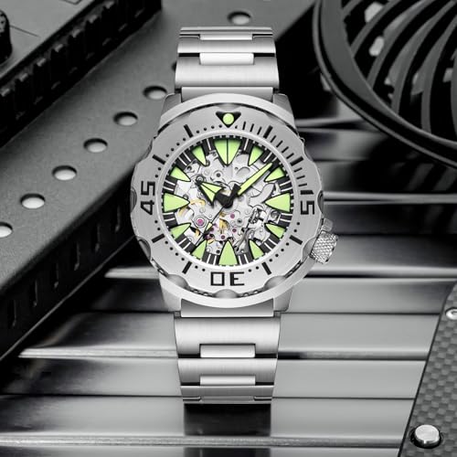 ADDIESDIVE 42 MM Mens Dive Watch 8N24 Automatic Movement Mechanical Silver Skeleton Dial Analog Luminous Luxury Fashion Punk Style Watch - Image 3