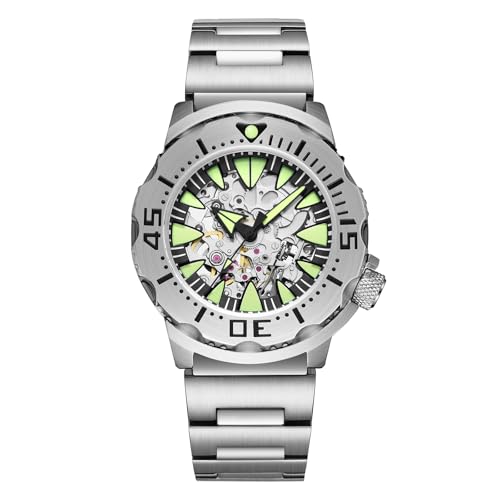 ADDIESDIVE 42 MM Mens Dive Watch 8N24 Automatic Movement Mechanical Silver Skeleton Dial Analog Luminous Luxury Fashion Punk Style Watch - Image 1