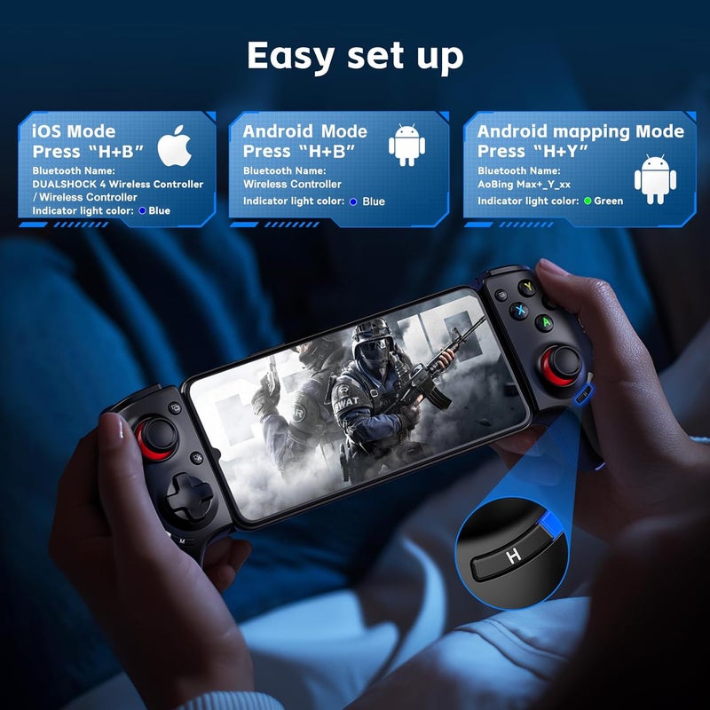 Megadream Mobile Phone Controller for iPhone/Android/iPad/Tablet - Switch/PC - Cloud Game - PS4/PS5/Xbox Remote Play Streaming, COD & Fortnite &More, Turbo/Macro, Hall Joysticks/Trigger - Image 4