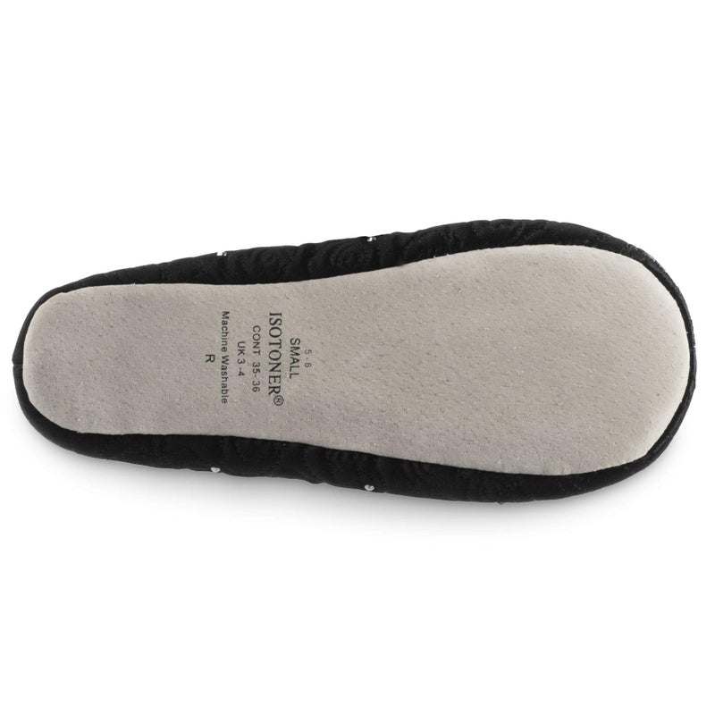 isotoner womens Ballerina Slippers With Terry Lined and Rose Quilt Ballet Flat, Black, 9-Aug US - Image 2