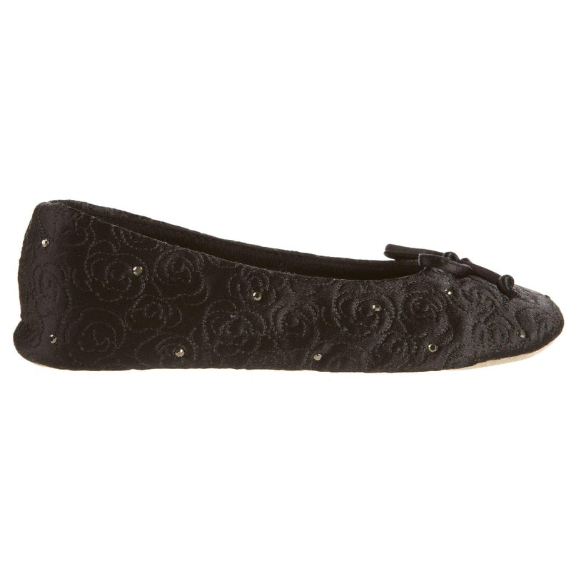 isotoner womens Ballerina Slippers With Terry Lined and Rose Quilt Ballet Flat, Black, 9-Aug US - Image 5