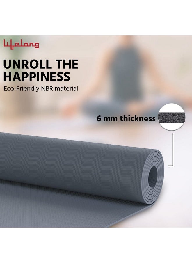 Lifelong Lifelong LLYM95 Yoga mat for Women & Men EVA Material 6mm Grey Anti Slip for Gym Workout  - Image 4