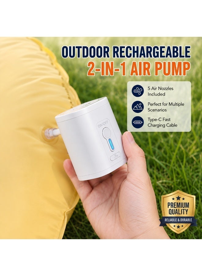 ORIONMAX Mini Portable Camping Air Pump & Inflator – Electric Air Pump with 1200mAh Rechargeable Battery, Type-C Charging, 5 Nozzles, Compatible with Air Mattresses, Swim Rings & Vacuum Storage Bags – Compact Multi-Purpose Inflator - Image 4