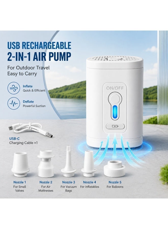 ORIONMAX Mini Portable Camping Air Pump & Inflator – Electric Air Pump with 1200mAh Rechargeable Battery, Type-C Charging, 5 Nozzles, Compatible with Air Mattresses, Swim Rings & Vacuum Storage Bags – Compact Multi-Purpose Inflator - Image 5