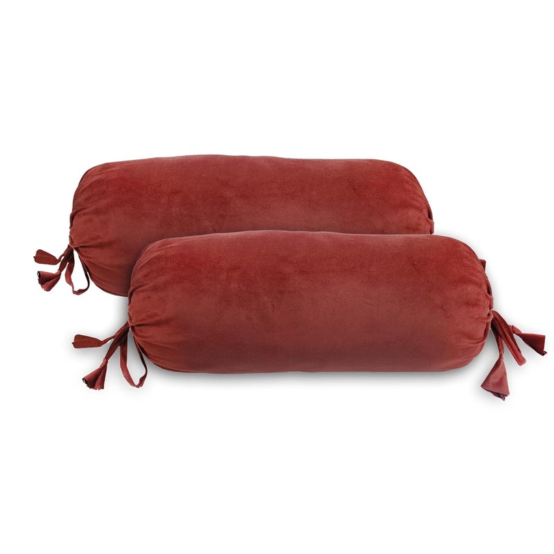 Dulhan DLC Supersoft Velvet Bolster Covers Set of 2 500 TC Round Pillow Covers 16 X 32 Burnt Maroon - Image 1