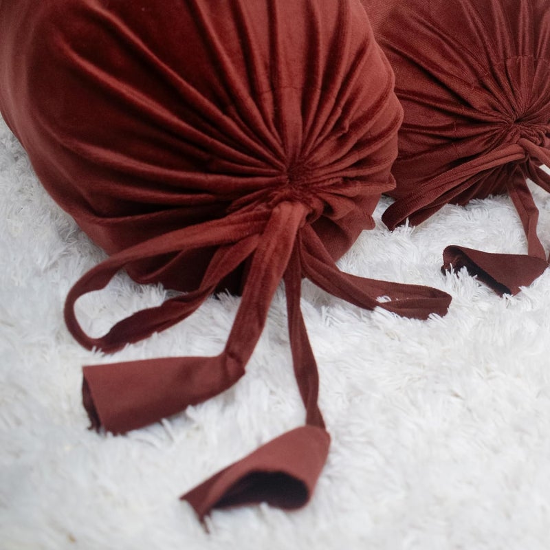 Dulhan DLC Supersoft Velvet Bolster Covers Set of 2 500 TC Round Pillow Covers 16 X 32 Burnt Maroon - Image 3