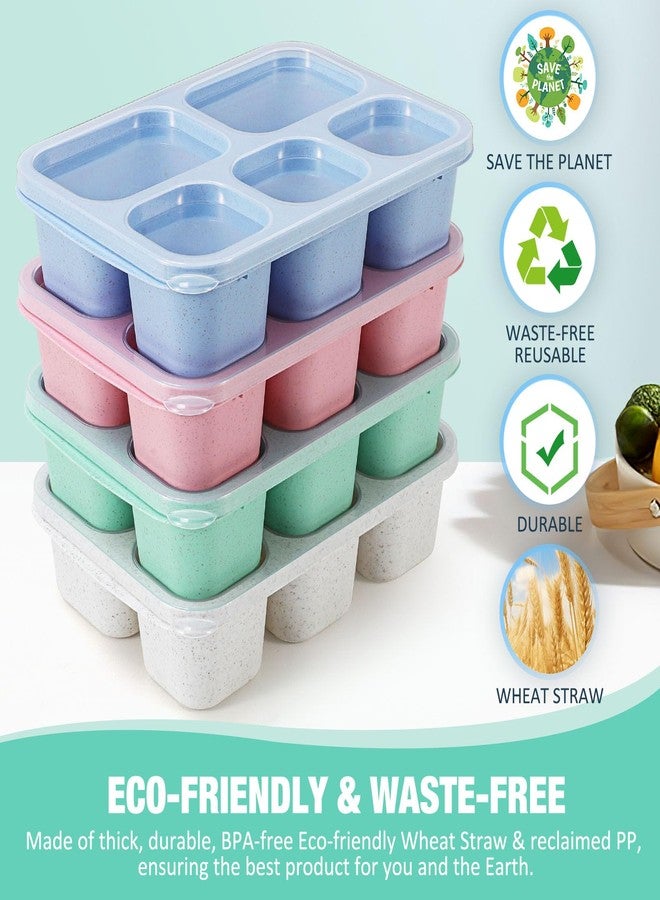 Caperci Wheat Straw Bento Snack Box Containers for Adults & Kids - Reusable Adult Lunchable Food Storage Containers with 5-Compartment for Snacks & Meals, BPA-Free, 4-Pack (Multicolor & Clear Lids) - Image 2