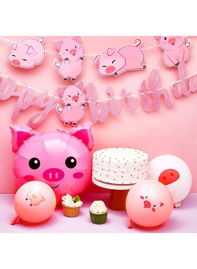 Zomiboo 36 Pcs Pig Birthday Party Decorations Pink Pig Farm Animal Birthday Banner Piggy Latex Balloons Jumbo Pink Pig Head Foil Balloons for Piggy Baby Shower Decorations Pink Farm Themed Party Supplies - Image 3
