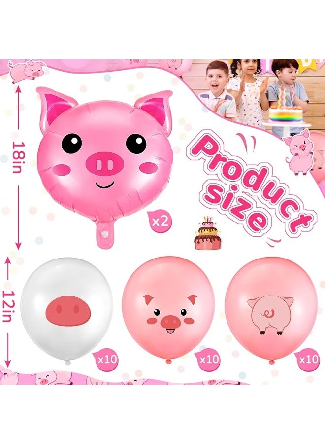 Zomiboo 36 Pcs Pig Birthday Party Decorations Pink Pig Farm Animal Birthday Banner Piggy Latex Balloons Jumbo Pink Pig Head Foil Balloons for Piggy Baby Shower Decorations Pink Farm Themed Party Supplies - Image 4
