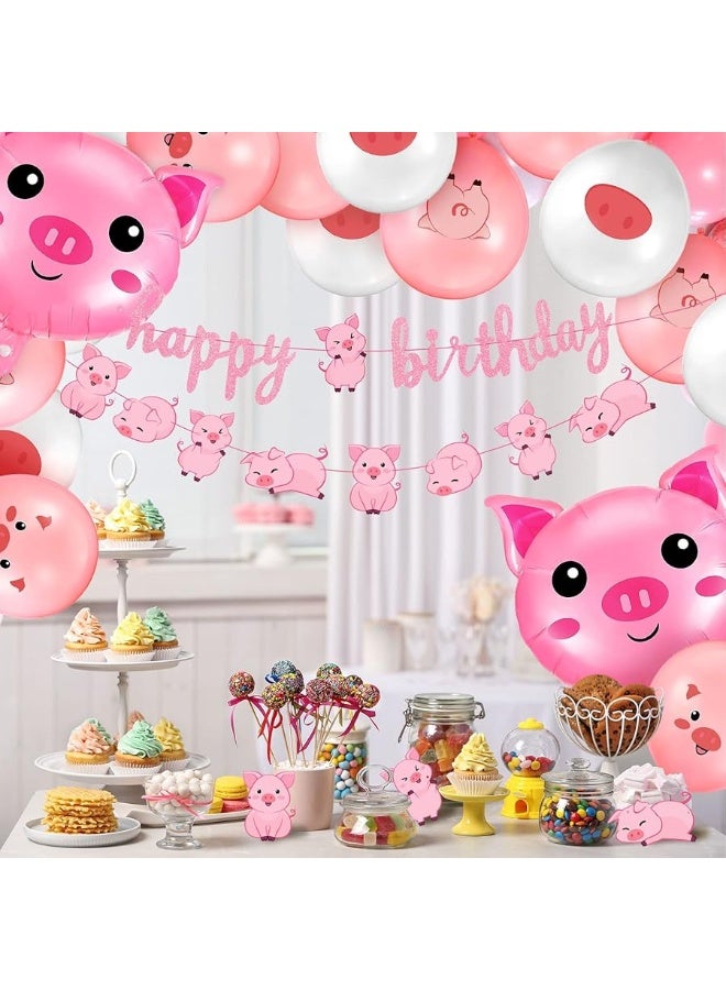 Zomiboo 36 Pcs Pig Birthday Party Decorations Pink Pig Farm Animal Birthday Banner Piggy Latex Balloons Jumbo Pink Pig Head Foil Balloons for Piggy Baby Shower Decorations Pink Farm Themed Party Supplies - Image 1
