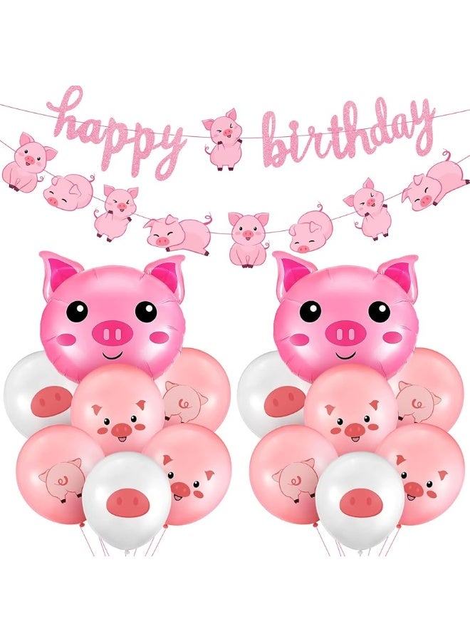 Zomiboo 36 Pcs Pig Birthday Party Decorations Pink Pig Farm Animal Birthday Banner Piggy Latex Balloons Jumbo Pink Pig Head Foil Balloons for Piggy Baby Shower Decorations Pink Farm Themed Party Supplies - Image 5