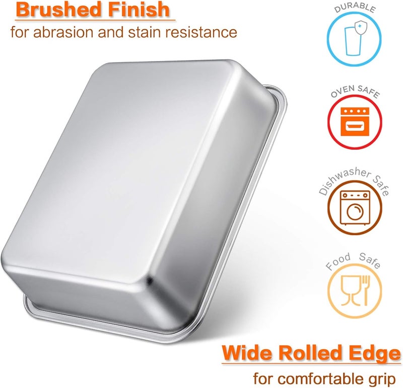 E-far Lasagna Pan Set of 2, Deep Stainless Steel Baking Pans, 12.75 x10 x3.2 Inches Rectangular Metal Roasting Baking Dish Bakeware for Oven, Non-Toxic & Heavy Duty, Dishwasher Safe - Image 3