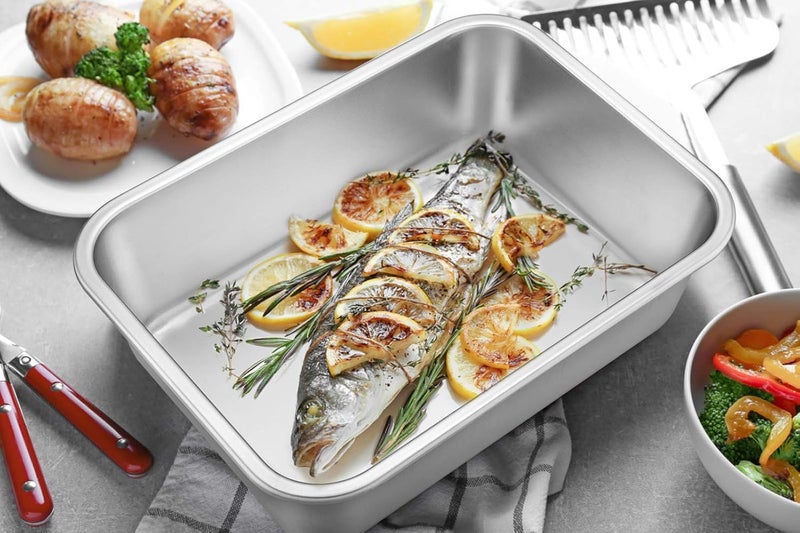 E-far Lasagna Pan Set of 2, Deep Stainless Steel Baking Pans, 12.75 x10 x3.2 Inches Rectangular Metal Roasting Baking Dish Bakeware for Oven, Non-Toxic & Heavy Duty, Dishwasher Safe - Image 5