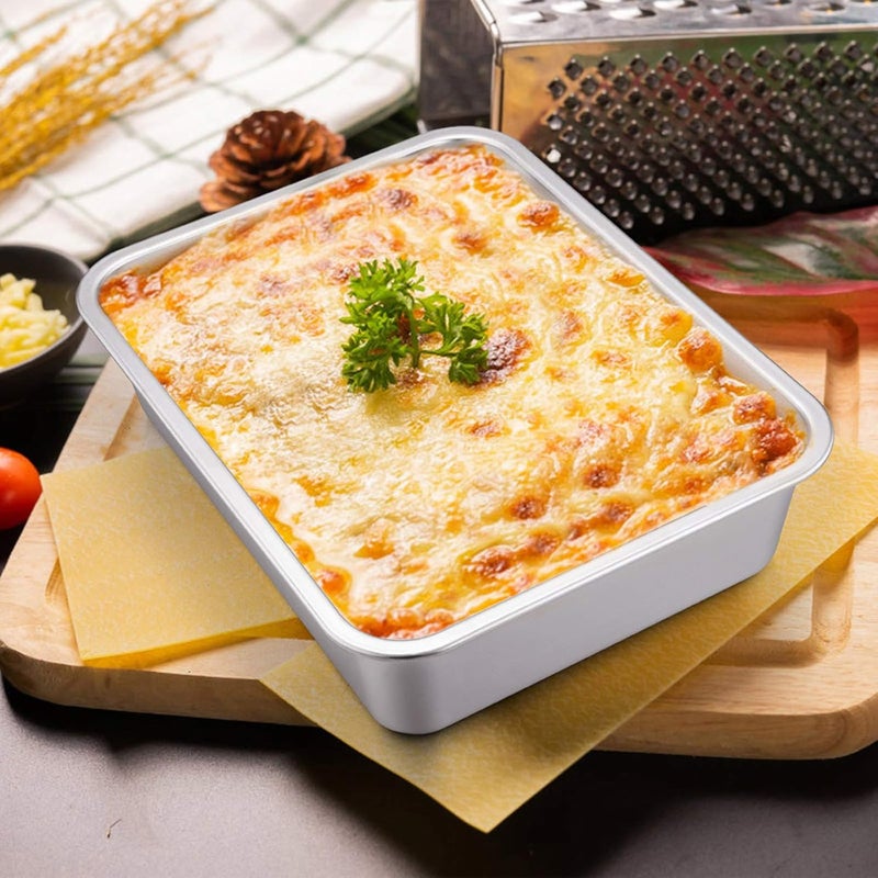 E-far Lasagna Pan Set of 2, Deep Stainless Steel Baking Pans, 12.75 x10 x3.2 Inches Rectangular Metal Roasting Baking Dish Bakeware for Oven, Non-Toxic & Heavy Duty, Dishwasher Safe - Image 4
