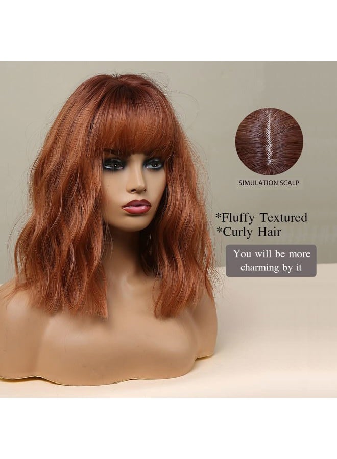 Esmee باروكة بوب متموجة قصيرة بأومبري بنفسجي مع غرة للنساء شعر صناعي طبيعي باروكات أومبري مع جذور داكنة للاستخدام في حفلات الكوسبلاي - 14 بوصة - Image 2