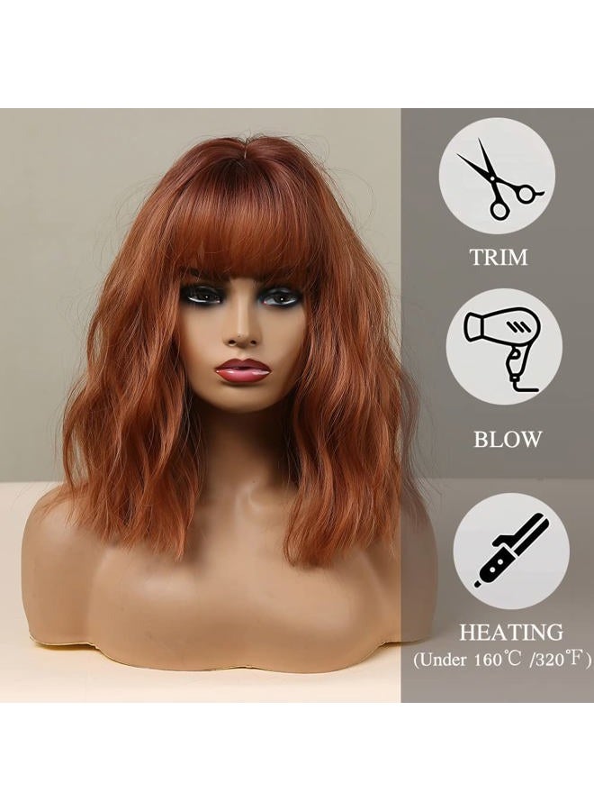 Esmee باروكة بوب متموجة قصيرة بأومبري بنفسجي مع غرة للنساء شعر صناعي طبيعي باروكات أومبري مع جذور داكنة للاستخدام في حفلات الكوسبلاي - 14 بوصة - Image 5