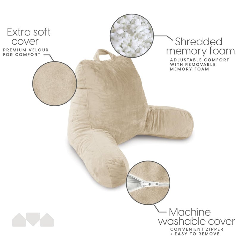 Milliard Reading Pillow with Arms, Cream, Shredded Memory Foam Back Pillow for Bed Sitting Up - Sit Up Backrest Support for Reading & Rest Bed - Washable Cover, Adjustable Comfort, CertiPUR Certified - Image 3