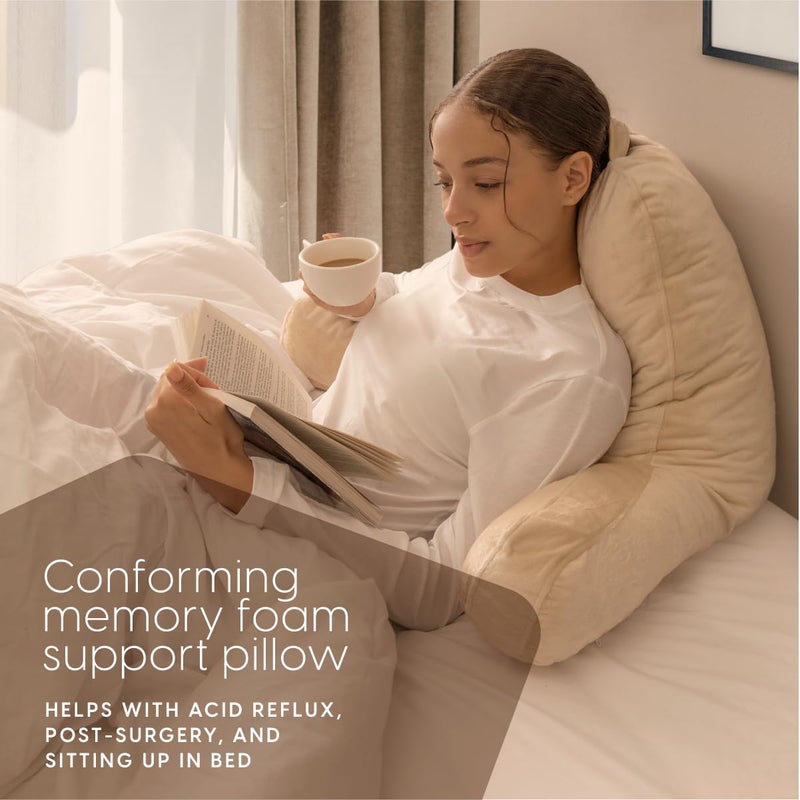 Milliard Reading Pillow with Arms, Cream, Shredded Memory Foam Back Pillow for Bed Sitting Up - Sit Up Backrest Support for Reading & Rest Bed - Washable Cover, Adjustable Comfort, CertiPUR Certified - Image 4