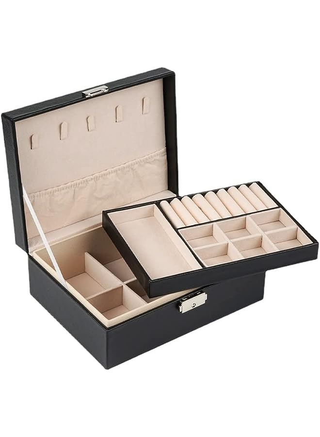 AMERTEER Jewelry Box Organizer，double Layers Display Storage Case，Jewelry Display Storage Case Gift for Women Girls - Black - Image 1