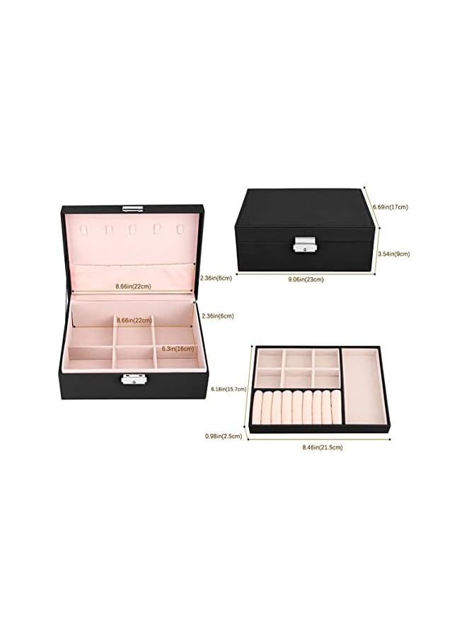 AMERTEER Jewelry Box Organizer，double Layers Display Storage Case，Jewelry Display Storage Case Gift for Women Girls - Black - Image 2