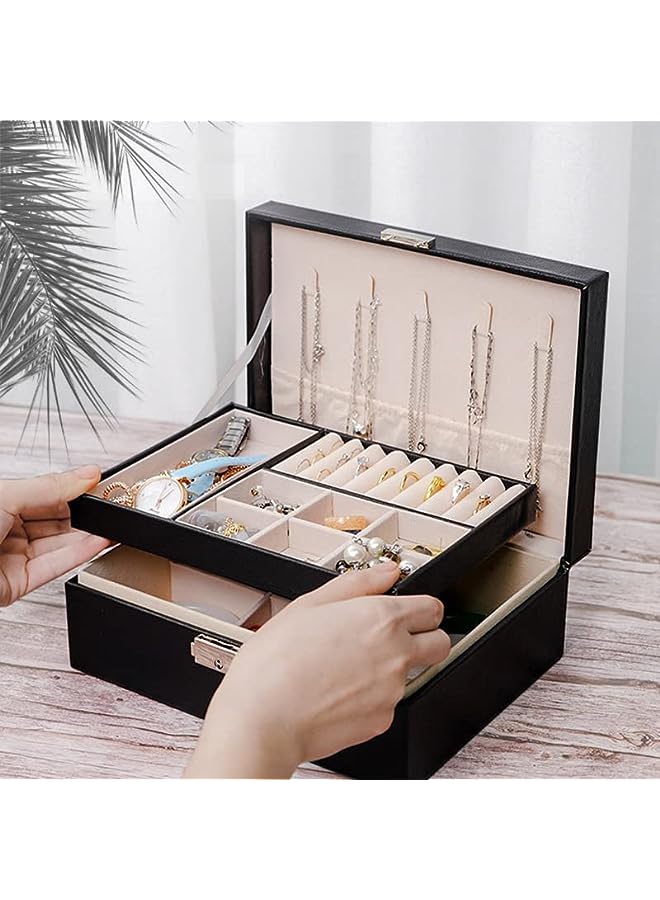 AMERTEER Jewelry Box Organizer，double Layers Display Storage Case，Jewelry Display Storage Case Gift for Women Girls - Black - Image 3