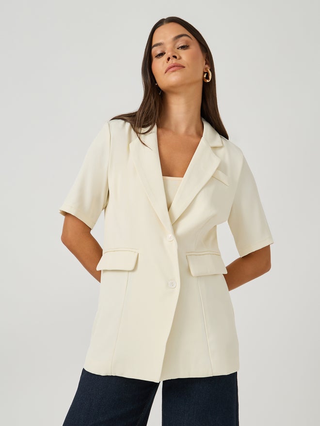 Styli Styli Regular Fit Short Sleeve Notch Label Blazer  - Image 3