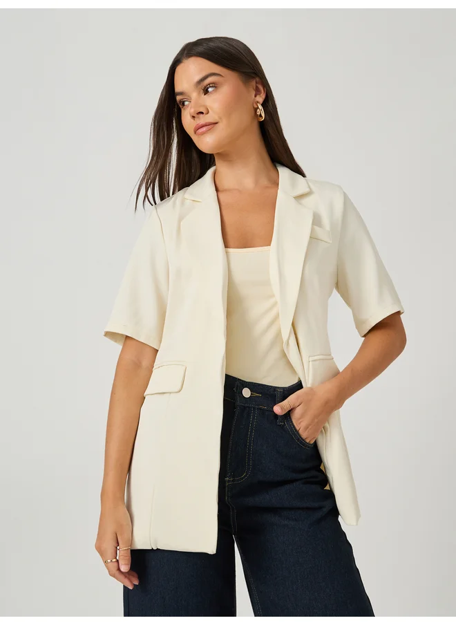 Styli Styli Regular Fit Short Sleeve Notch Label Blazer