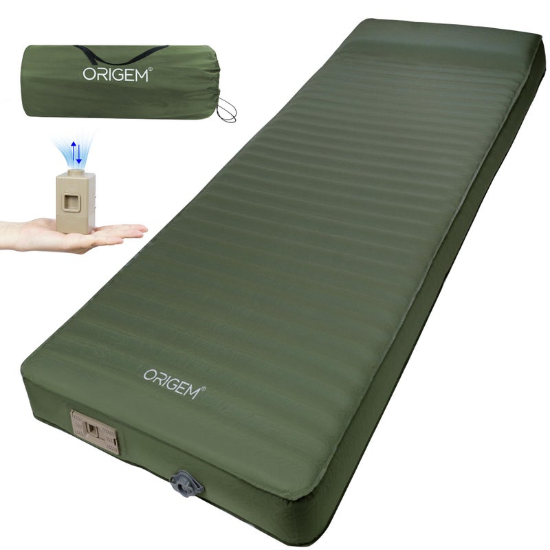 Origem Self Inflating Sleeping Pad with Electric Pump 4 UltraThick Memory Foam Camping Mattress Foam Campinging Mat for Tent CampingTraveling and Car Easy to Inflate and Deflate Green