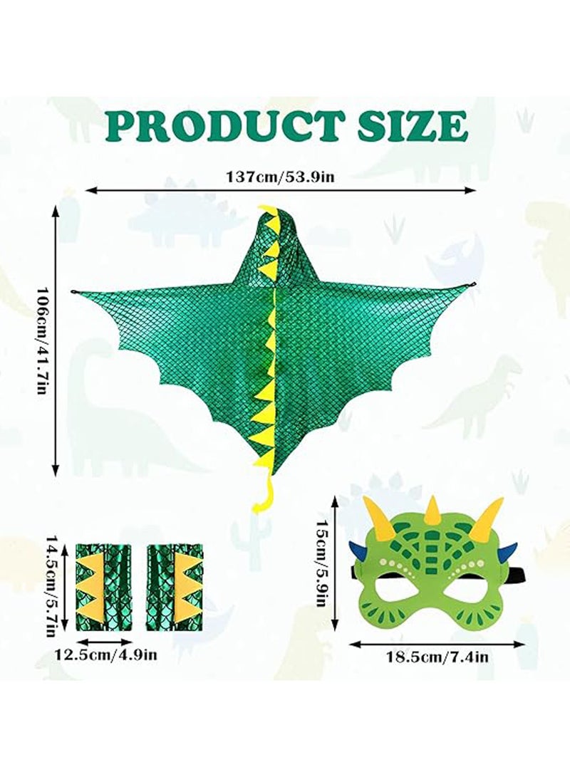CMGTYYD Dragon Costume, Kids Dinosaur Cape & Mask Set, Green, Unisex, 3+ Years, One Size, Halloween, Carnival, Fancy Dress - Image 2