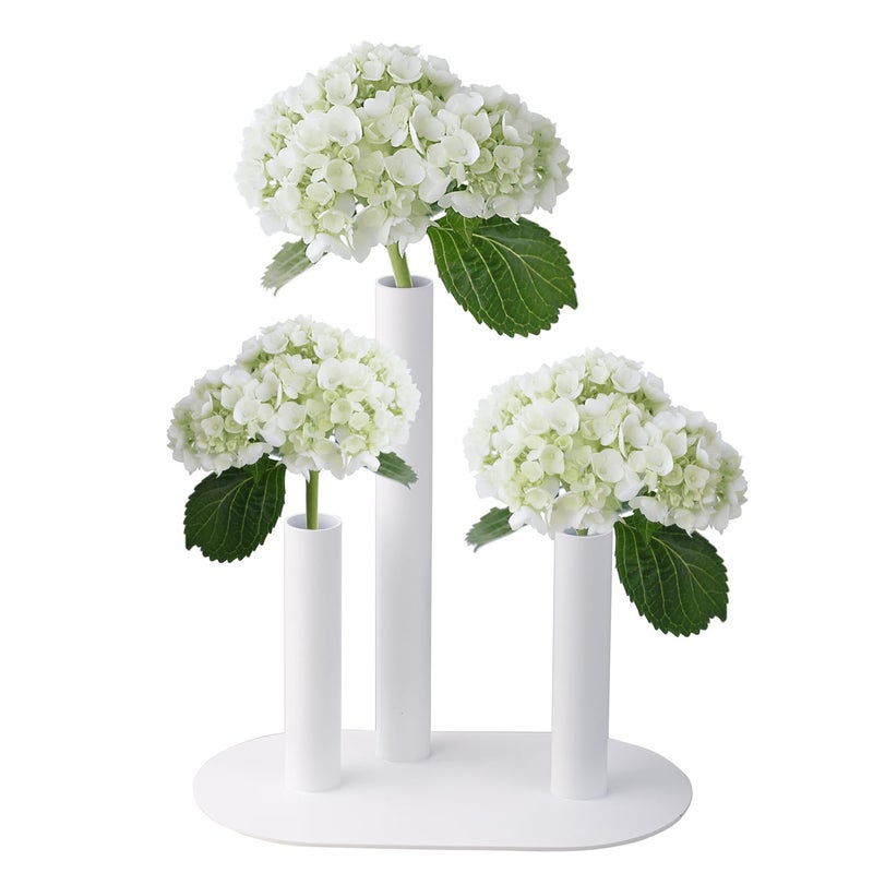 Gartely Exquisite Table Stem Vase Stainless Steel White Modern Metal Tube Bud Vase for Weddings  Home Decor
