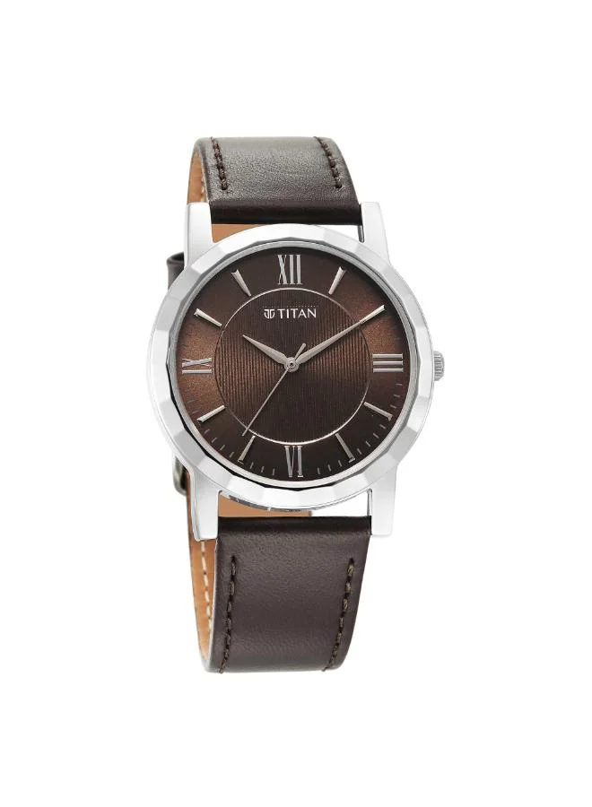تيتان Men Analog Display Watch With Brown Leather Strap - 1644SL01