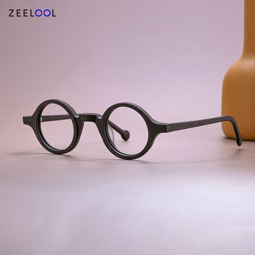 Zeelool Retro Small Round Eyeglasses Frame for Men, Wood Grain Acetate Eyewear Frame with Clear Lens Arale FA0176-03 Brown - Image 4