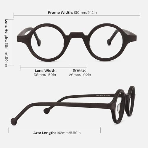 Zeelool Retro Small Round Eyeglasses Frame for Men, Wood Grain Acetate Eyewear Frame with Clear Lens Arale FA0176-03 Brown - Image 5