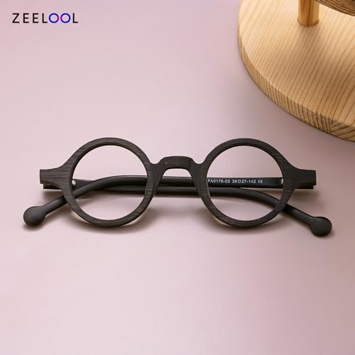 Zeelool Retro Small Round Eyeglasses Frame for Men, Wood Grain Acetate Eyewear Frame with Clear Lens Arale FA0176-03 Brown - Image 2