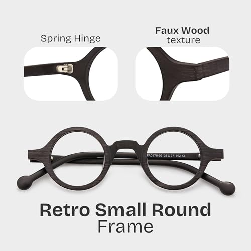 Zeelool Retro Small Round Eyeglasses Frame for Men, Wood Grain Acetate Eyewear Frame with Clear Lens Arale FA0176-03 Brown - Image 3