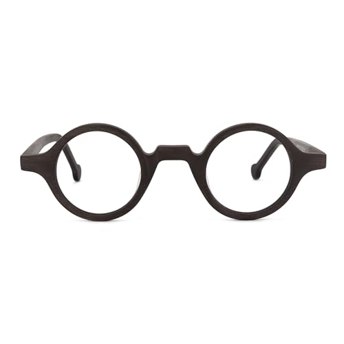 Zeelool Retro Small Round Eyeglasses Frame for Men, Wood Grain Acetate Eyewear Frame with Clear Lens Arale FA0176-03 Brown - Image 1