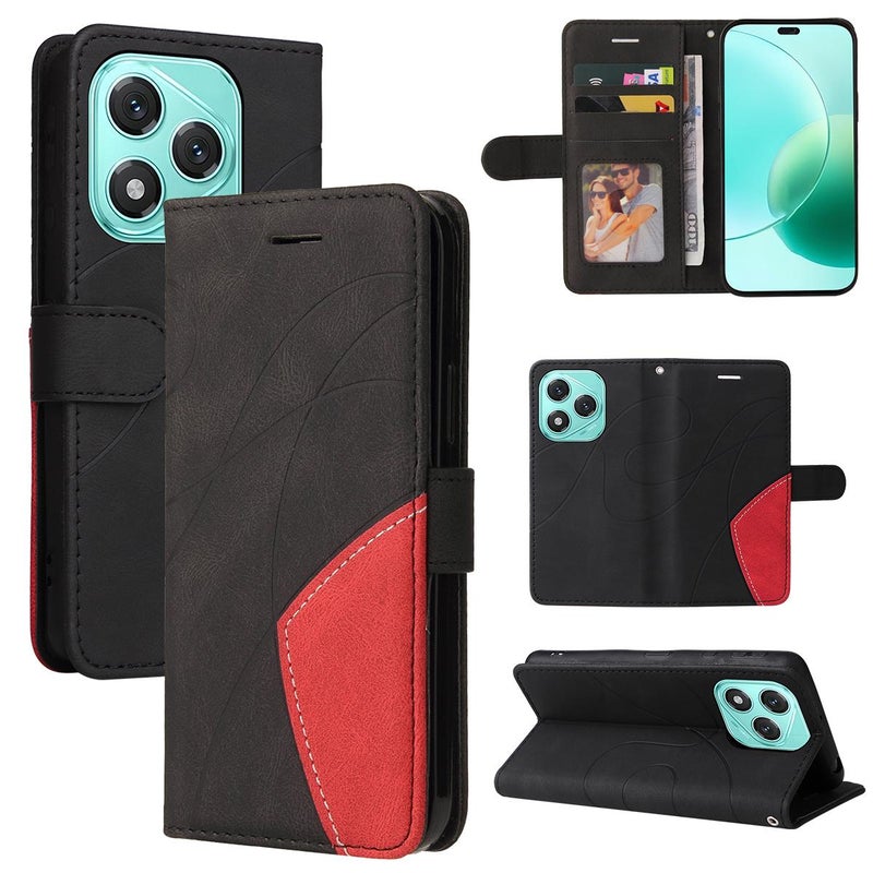 HuHa Case Cover For Honor 400 Lite Global Dual-color Splicing Flip Leather Phone Case(Black) - Image 1