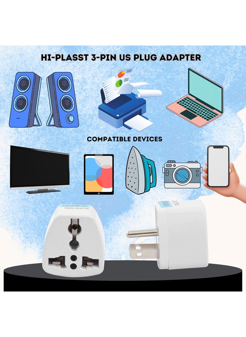 HI PLASST PINS N PLUGS HiPLASST TypeB USA Converter Plug Pack of 3 India to Canada Travel Adapter for USA Canada Mexico Brazil Philippines Cuba Thailand Taiwan Japan Panama 3pin Plug  - Image 5