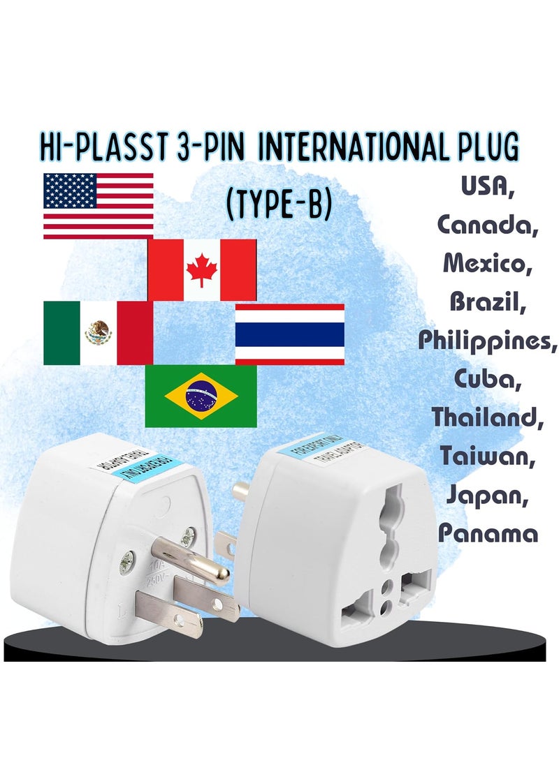 HI PLASST PINS N PLUGS HiPLASST TypeB USA Converter Plug Pack of 3 India to Canada Travel Adapter for USA Canada Mexico Brazil Philippines Cuba Thailand Taiwan Japan Panama 3pin Plug  - Image 4