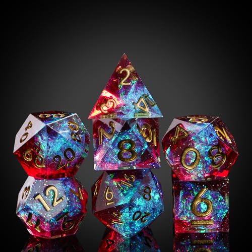 CRITALLIC 7PCS DND Dice SetHandmade Sharp Edge Dice Set DD RPG Polyhedral Diefor Dungeons and Dragons TTRPG Games Roleplaying Games Pathfinderwith Gift BoxBlue with Red - Image 5