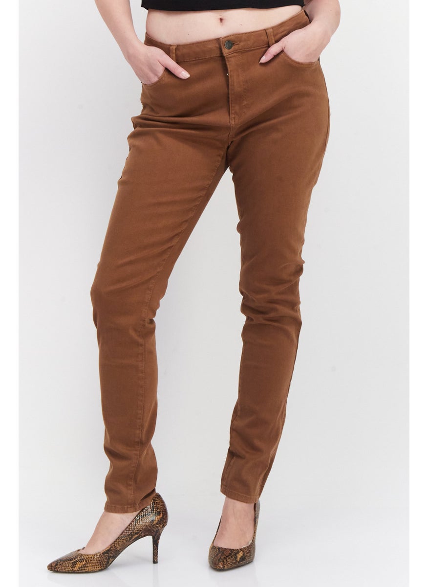 ESPRIT Women Skinny Fit High Rise Solid Stretchable Chino Pants, Brown  - Image 1