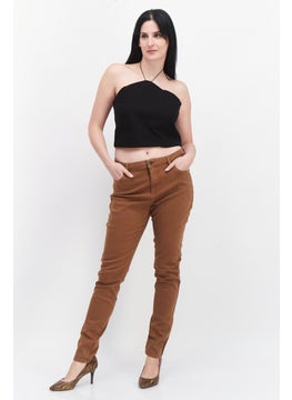 ESPRIT Women Skinny Fit High Rise Solid Stretchable Chino Pants, Brown  - Image 2