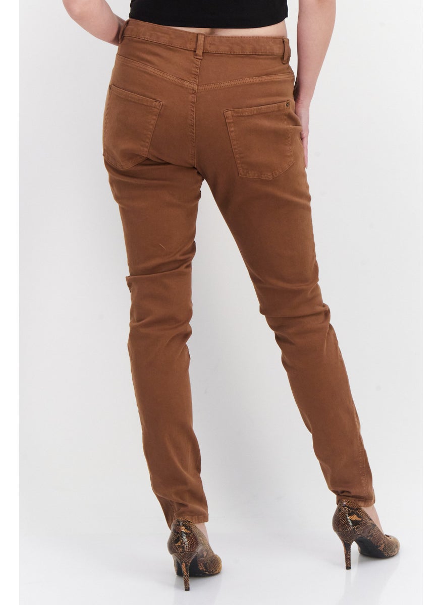 ESPRIT Women Skinny Fit High Rise Solid Stretchable Chino Pants, Brown  - Image 4