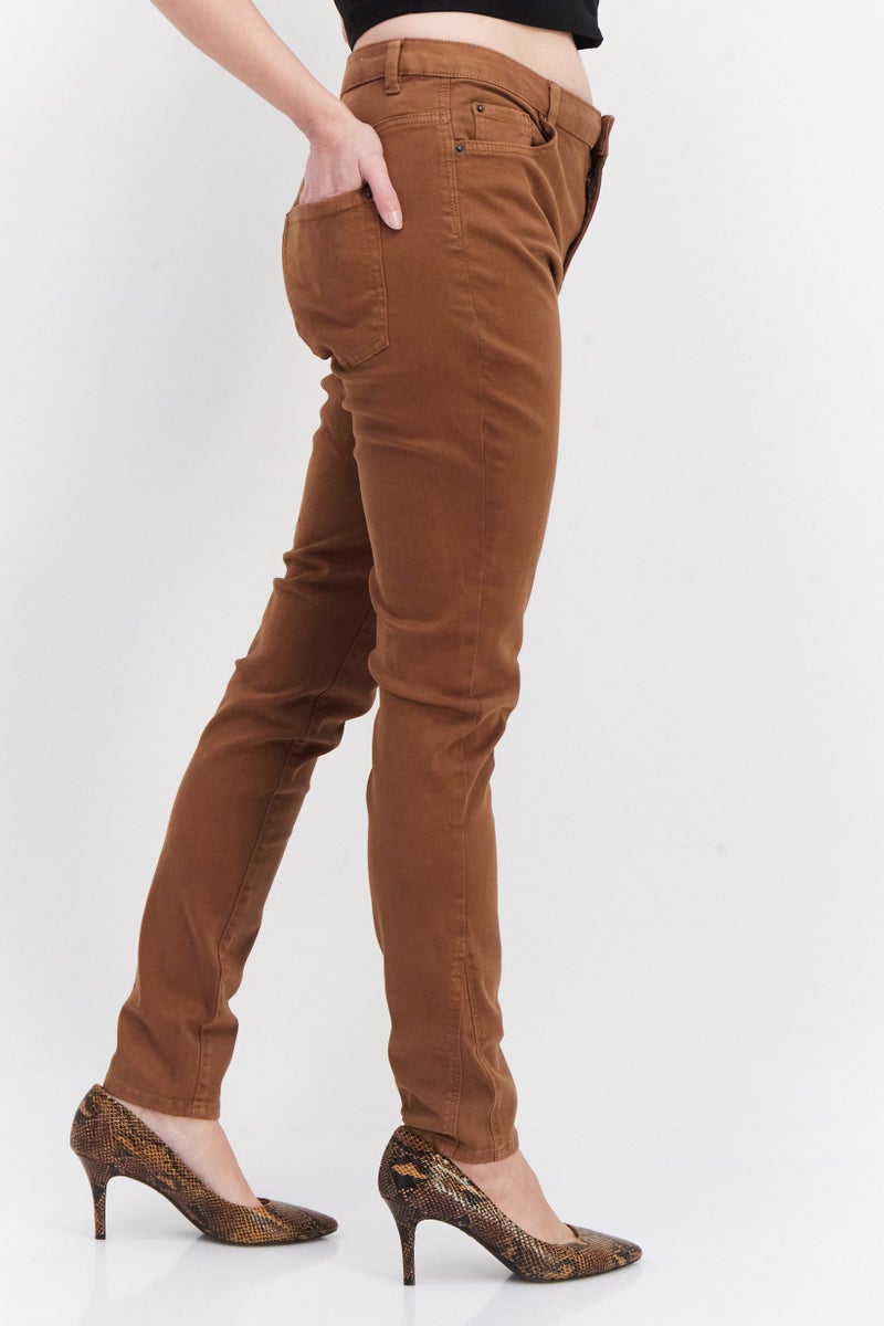 ESPRIT Women Skinny Fit High Rise Solid Stretchable Chino Pants, Brown - Image 3