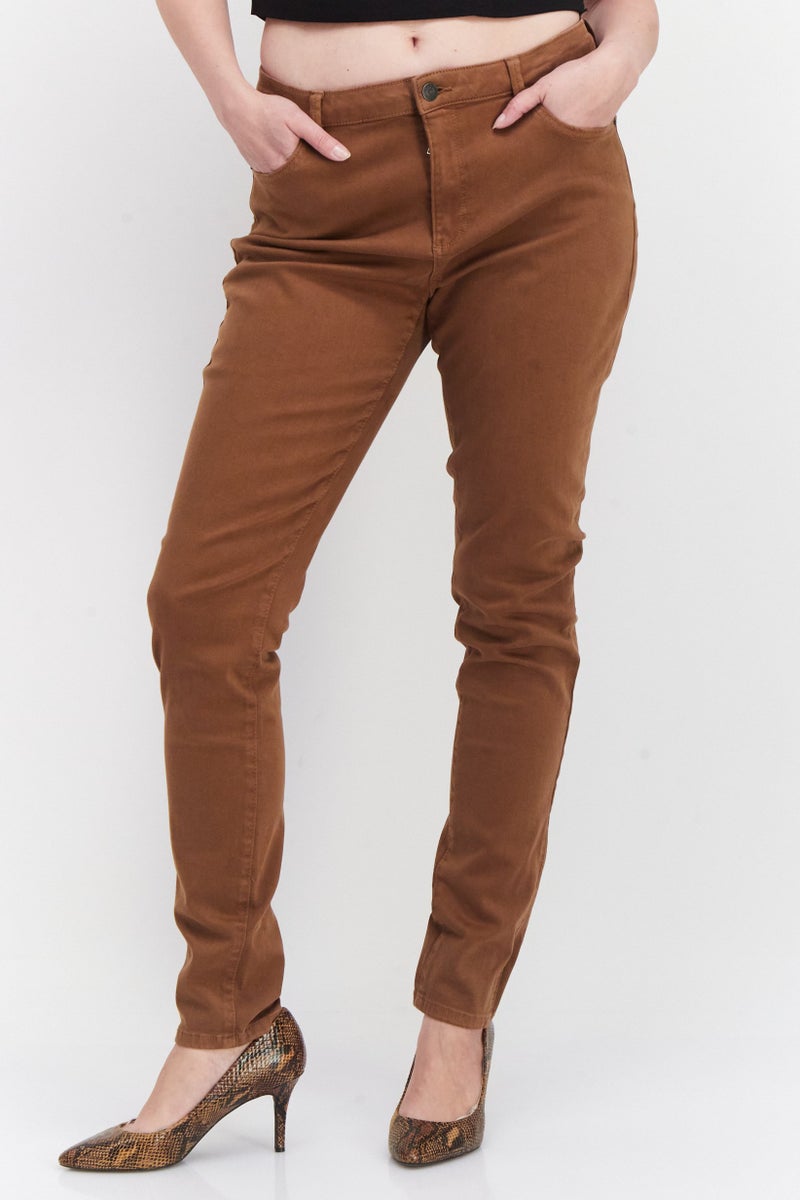 ESPRIT Women Skinny Fit High Rise Solid Stretchable Chino Pants, Brown - Image 1