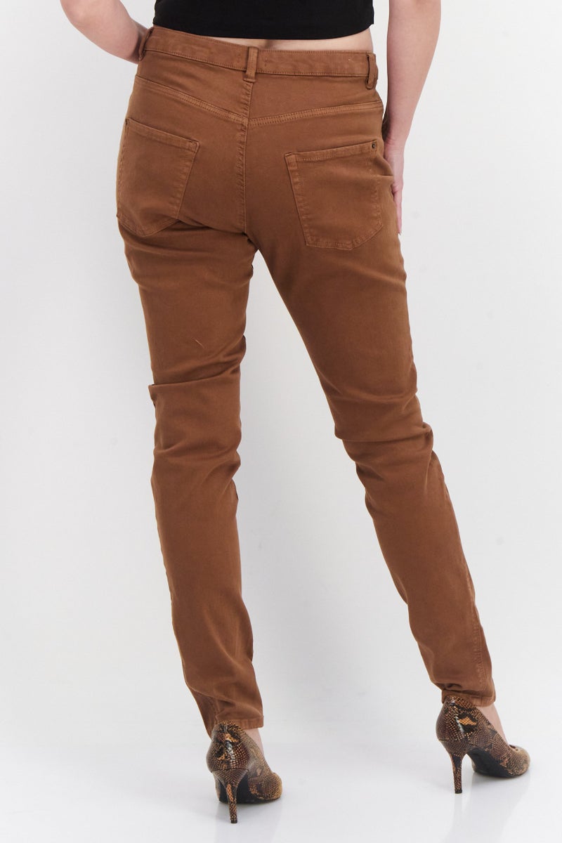 ESPRIT Women Skinny Fit High Rise Solid Stretchable Chino Pants, Brown - Image 4