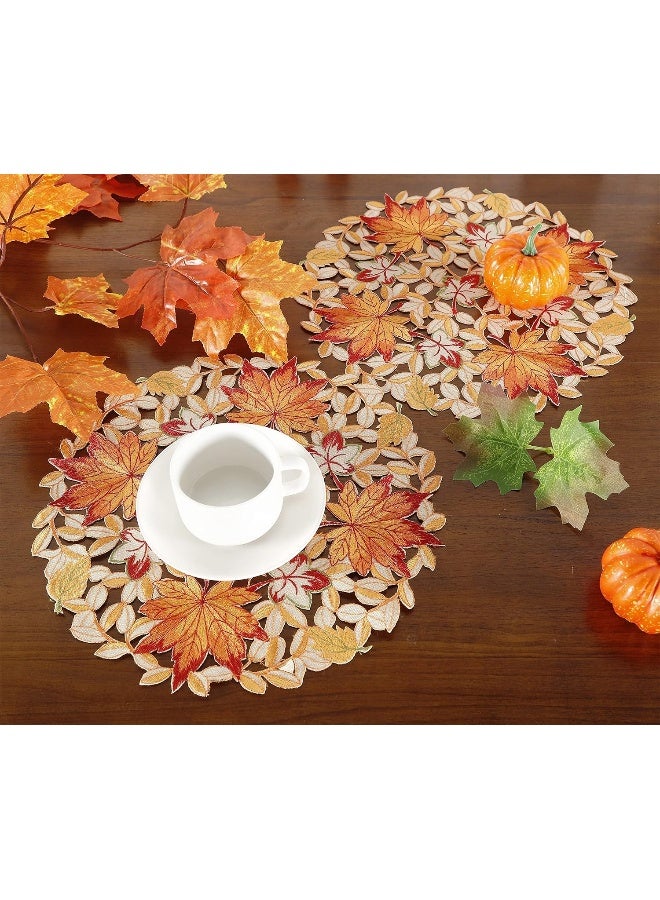 GRANDDECO GRANDDECO Fall Placemats Set of 4 Washable Embroidered Cutwork Maple Leaves Dresser Scarf Table Cover, Autumn Or Fall  - Image 3