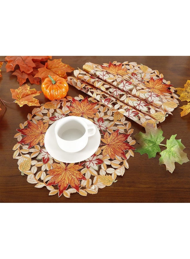 GRANDDECO GRANDDECO Fall Placemats Set of 4 Washable Embroidered Cutwork Maple Leaves Dresser Scarf Table Cover, Autumn Or Fall  - Image 2
