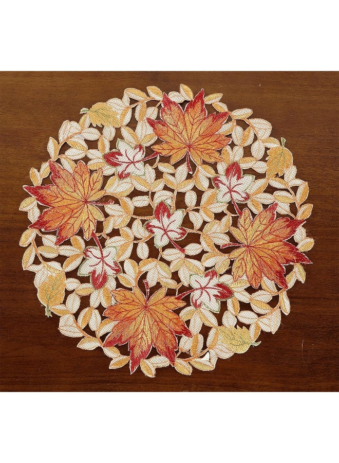 GRANDDECO GRANDDECO Fall Placemats Set of 4 Washable Embroidered Cutwork Maple Leaves Dresser Scarf Table Cover, Autumn Or Fall  - Image 5